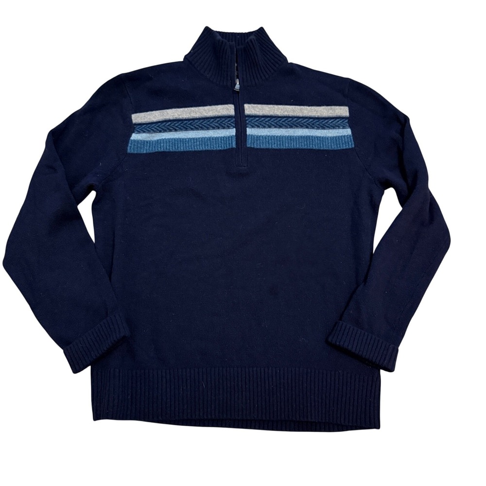 Banana Republic Quarter Zip Sweater Men Large Navy Blue Merino Wool Italian Yarn - Picture 1 of 9